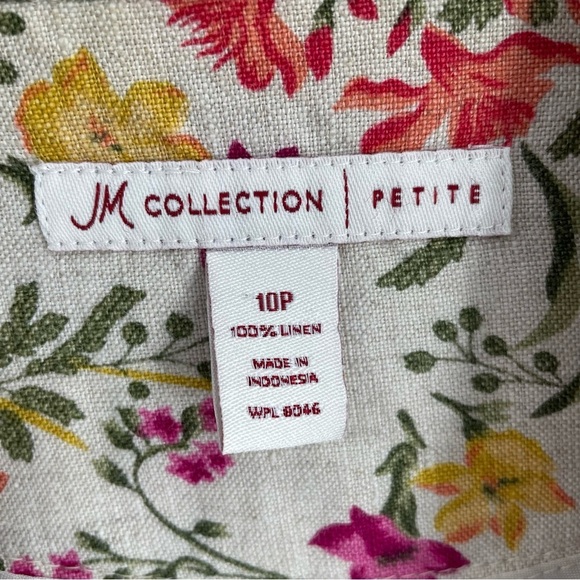 JM Collection 100% Linen Floral Long Sleeve Pockets Button Front Blazer Jacket - Picture 4 of 9